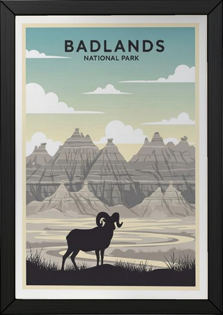 Badlands National Park Poster — Vintage Bighorn Sheep South Dakota Print