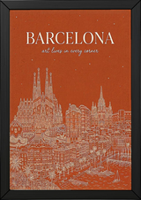 Barcelona Line Art Print — Burnt Orange Sagrada Familia Skyline Wall Art