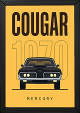 Mercury Cougar 1970 Minimalist Poster — Golden Yellow Muscle Car Line Art