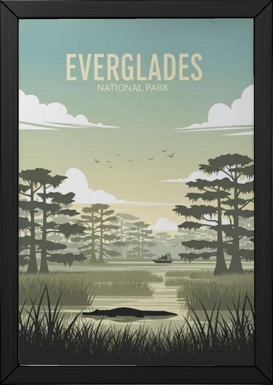 Everglades National Park Poster — Vintage Florida Alligator Cypress Print