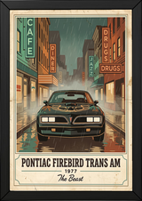 Pontiac Firebird Trans Am 1977 Poster — Vintage Muscle Bandit Rainy Noir Street Print