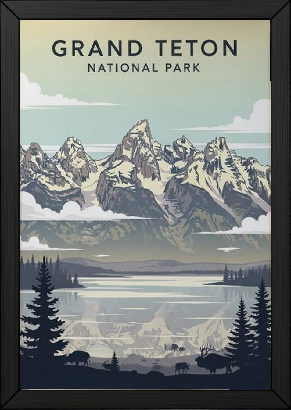 Grand Teton National Park Poster — Vintage Wyoming Bison Jackson Lake Print
