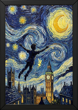 Peter Pan London Starry Night Print — Big Ben Van Gogh-Style Nursery Wall Art