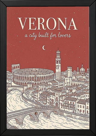 Verona Line Art Print — Rust Arena Ponte Pietra Skyline Wall Art