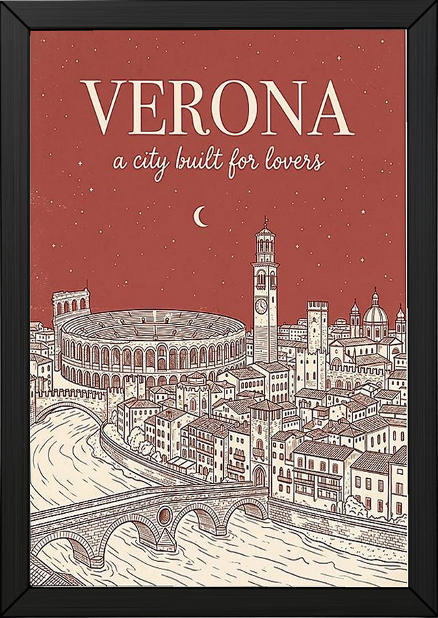 Verona Line Art Print — Rust Arena Ponte Pietra Skyline Wall Art