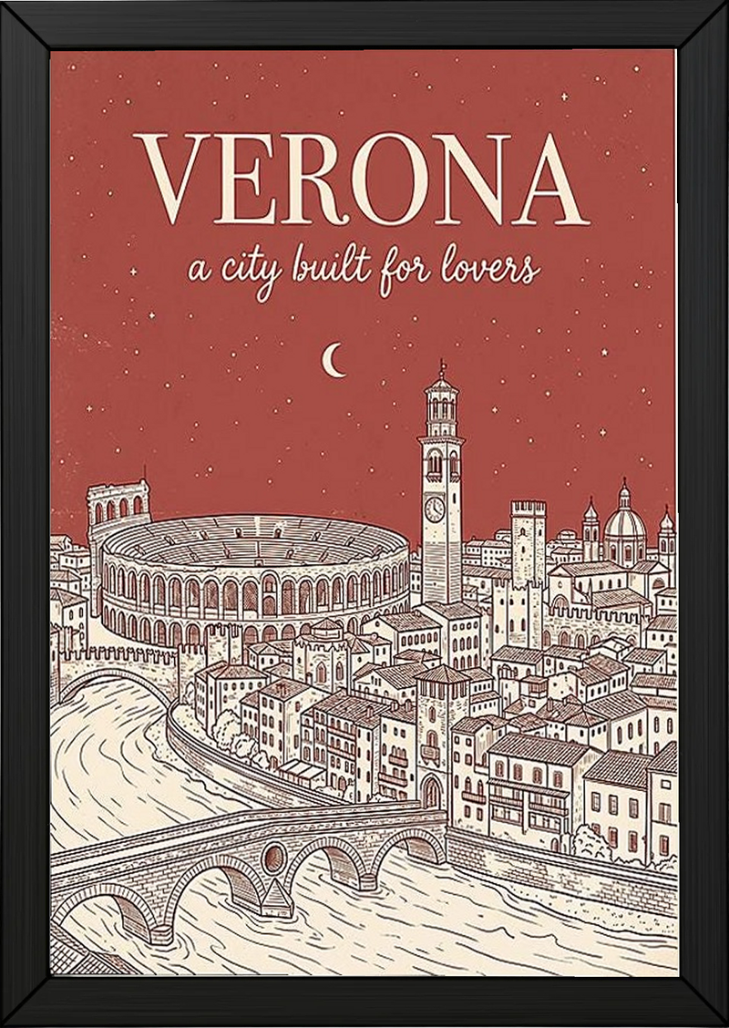 Verona Line Art Print — Rust Arena Ponte Pietra Skyline Wall Art