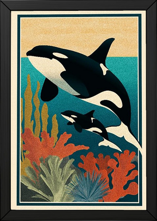 Orca Mother & Calf Ocean Reef Poster - Coastal Wildlife Wall Art
