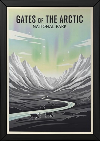 Gates of the Arctic National Park Poster — Vintage Alaska Aurora Caribou Print
