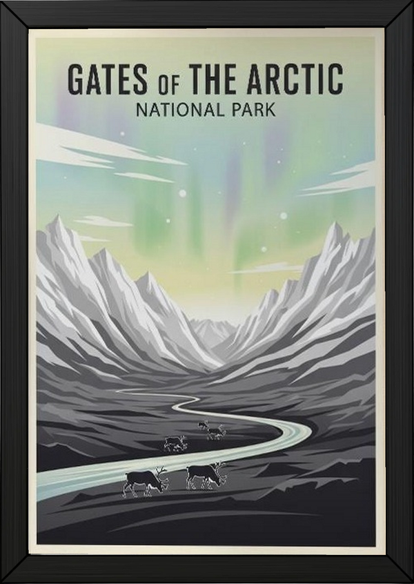 Gates of the Arctic National Park Poster — Vintage Alaska Aurora Caribou Print