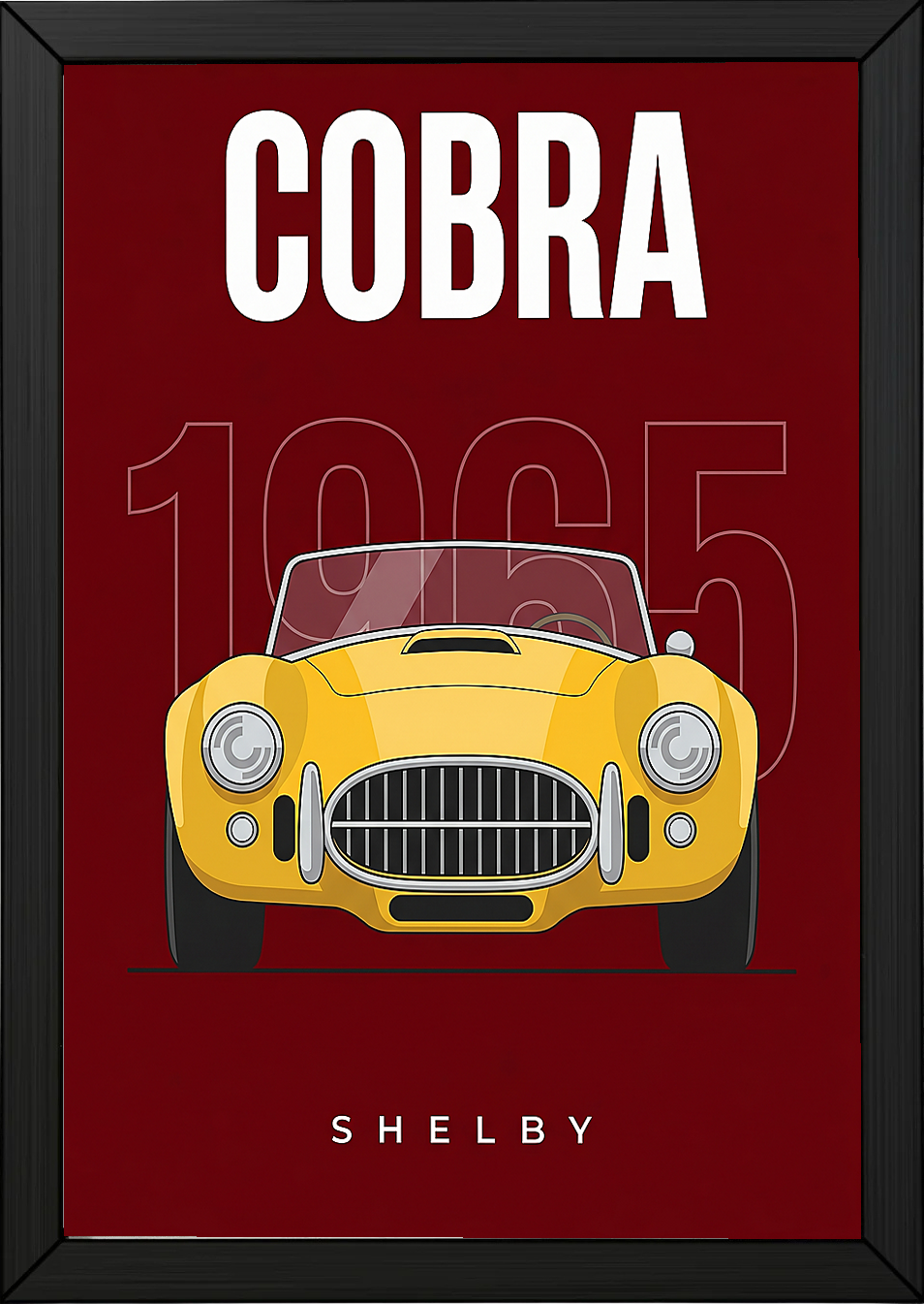 Shelby Cobra 1965 Minimalist Poster — Burgundy Roadster Line Art