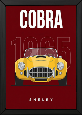 Shelby Cobra 1965 Minimalist Poster — Burgundy Roadster Line Art