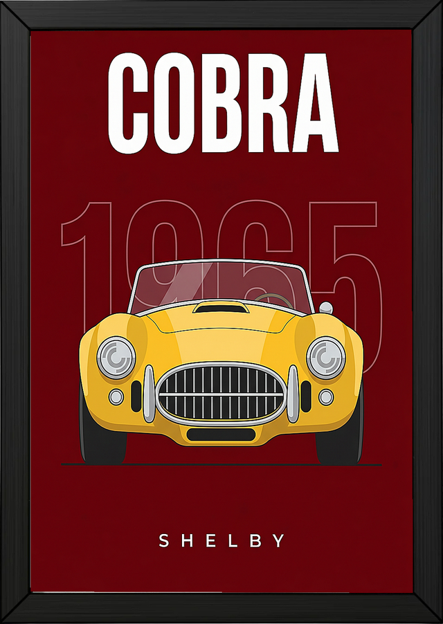Shelby Cobra 1965 Minimalist Poster — Burgundy Roadster Line Art
