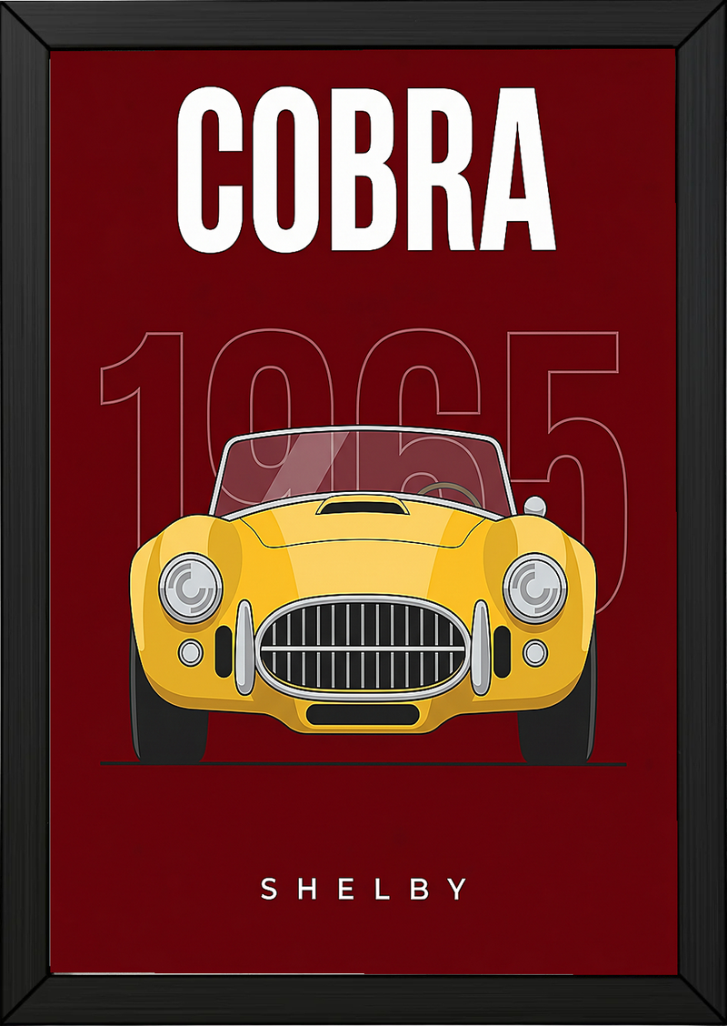 Shelby Cobra 1965 Minimalist Poster — Burgundy Roadster Line Art