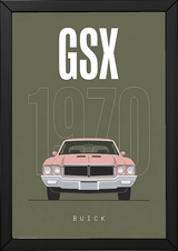 Buick GSX 1970 Minimalist Poster — Olive Sage Muscle Car Line Art