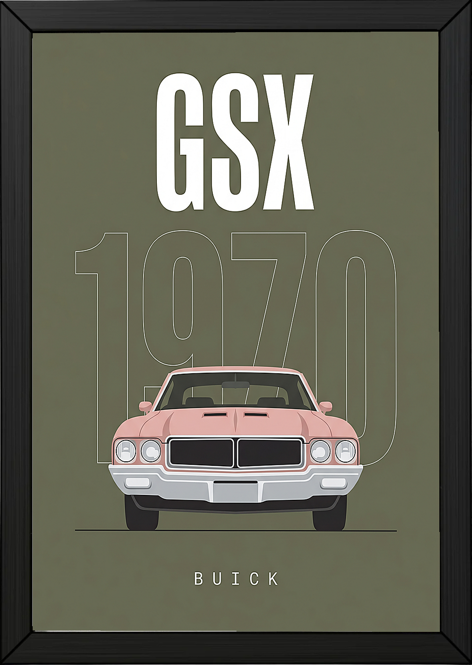 Buick GSX 1970 Minimalist Poster — Olive Sage Muscle Car Line Art