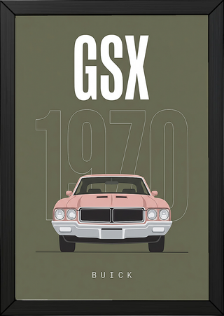 Buick GSX 1970 Minimalist Poster — Olive Sage Muscle Car Line Art