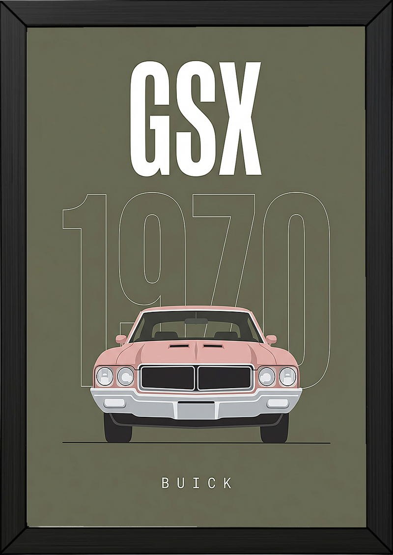 Buick GSX 1970 Minimalist Poster — Olive Sage Muscle Car Line Art
