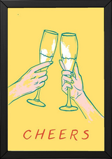 Cheers Champagne Toast Poster - Retro Cocktail Bar Cart Wall Art Print