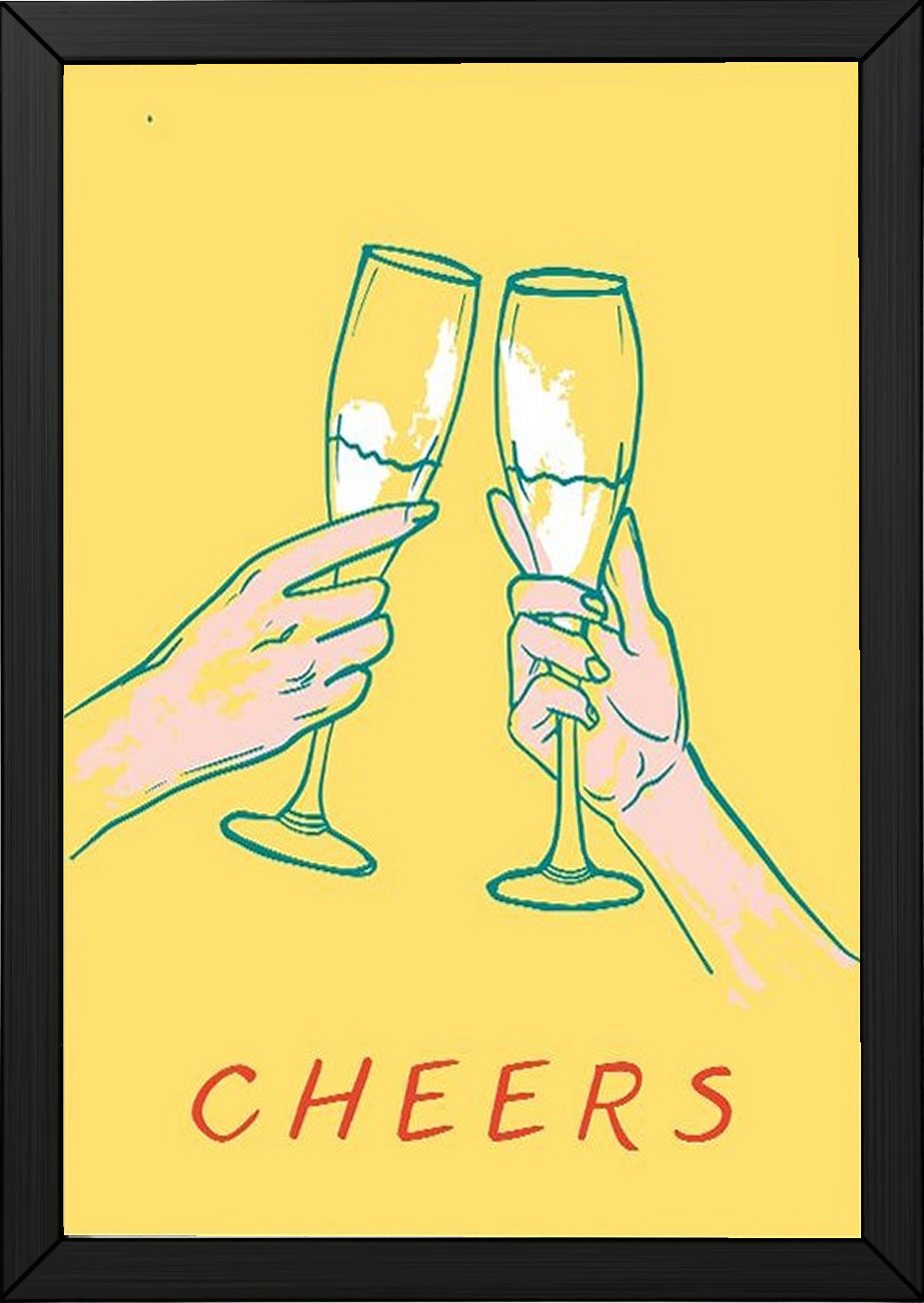 Cheers Champagne Toast Poster - Retro Cocktail Bar Cart Wall Art Print