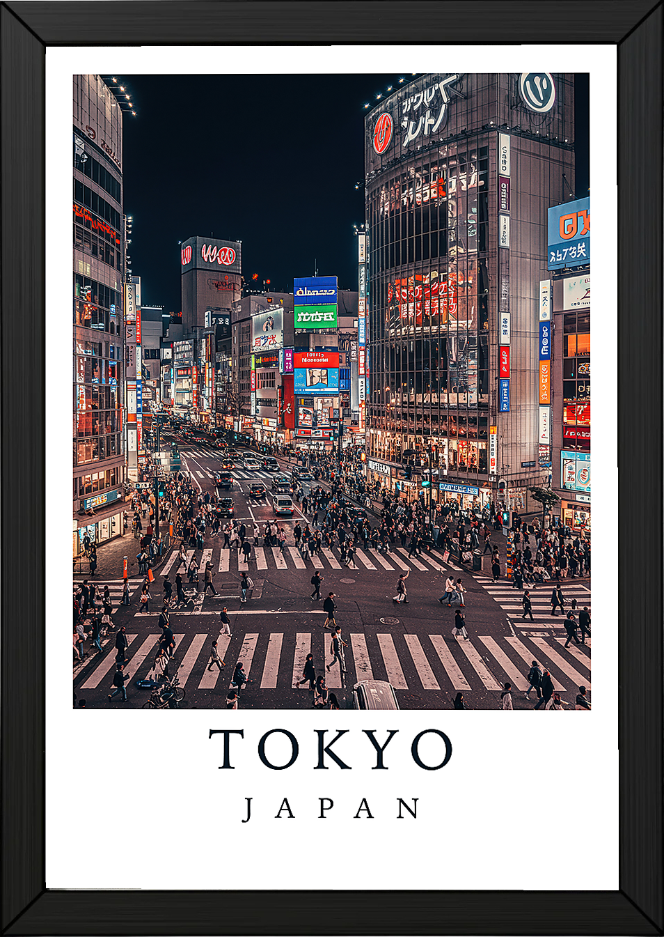 Tokyo Japan Travel Poster — Shibuya Crossing Neon Night Cityscape
