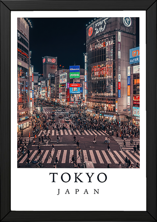 Tokyo Japan Travel Poster — Shibuya Crossing Neon Night Cityscape