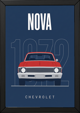 Chevrolet Nova 1972 Minimalist Poster — Red on Navy Compact Muscle Line Art