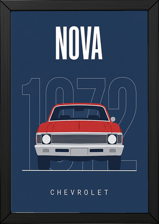 Chevrolet Nova 1972 Minimalist Poster — Red on Navy Compact Muscle Line Art