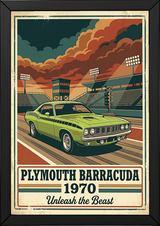 Plymouth Barracuda 1970 Poster — Vintage Muscle Car Race Track Print