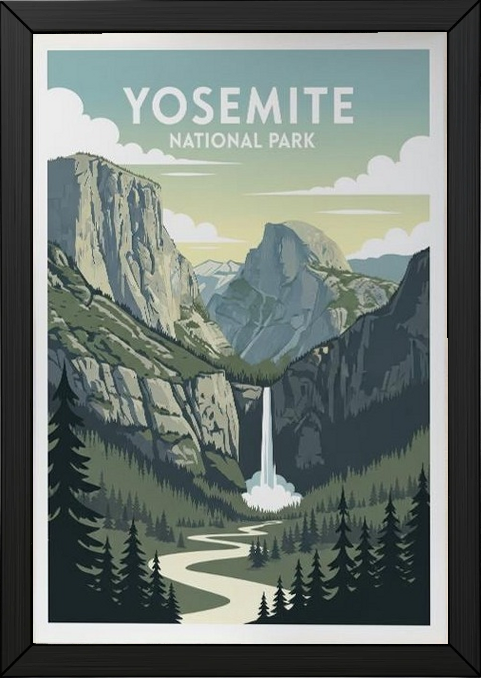 Yosemite National Park Poster — Vintage California El Capitan Half Dome Waterfall Print