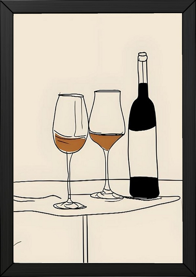 Minimalist Wine Line Art Print – Modern Kitchen & Bar Cart Poster