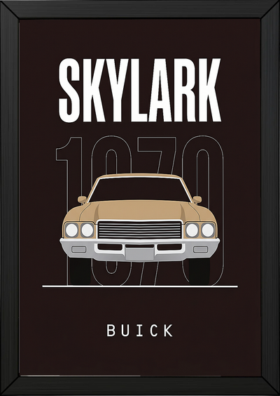 Buick Skylark 1970 Minimalist Poster — Tan on Espresso Muscle Car Line Art