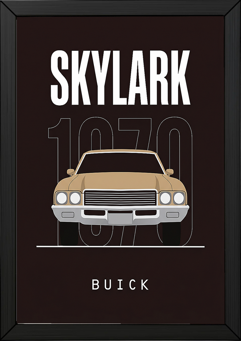 Buick Skylark 1970 Minimalist Poster — Tan on Espresso Muscle Car Line Art