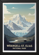Wrangell-St. Elias National Park Poster — Vintage Alaska Glacier Mountain Bear Print