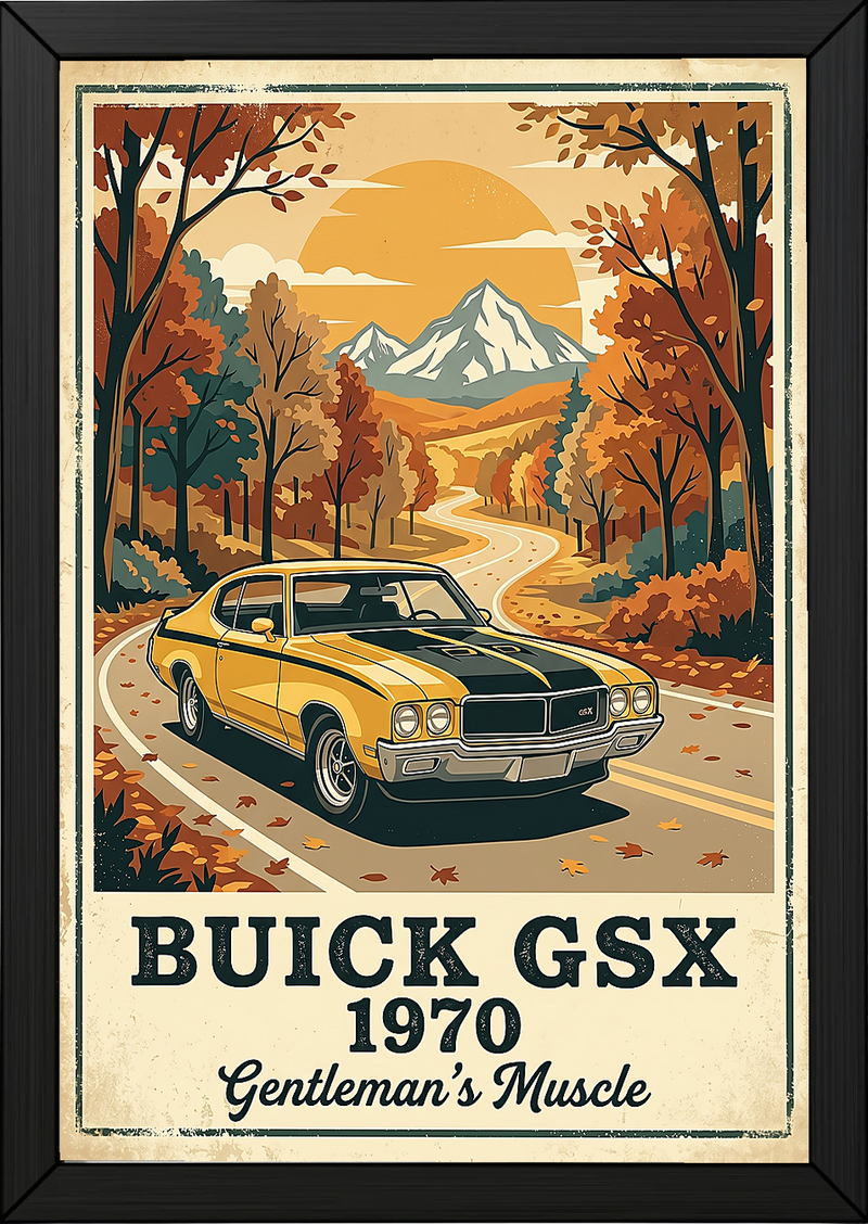 Buick GSX 1970 Poster — Vintage Muscle Car Fall Mountain Road Print