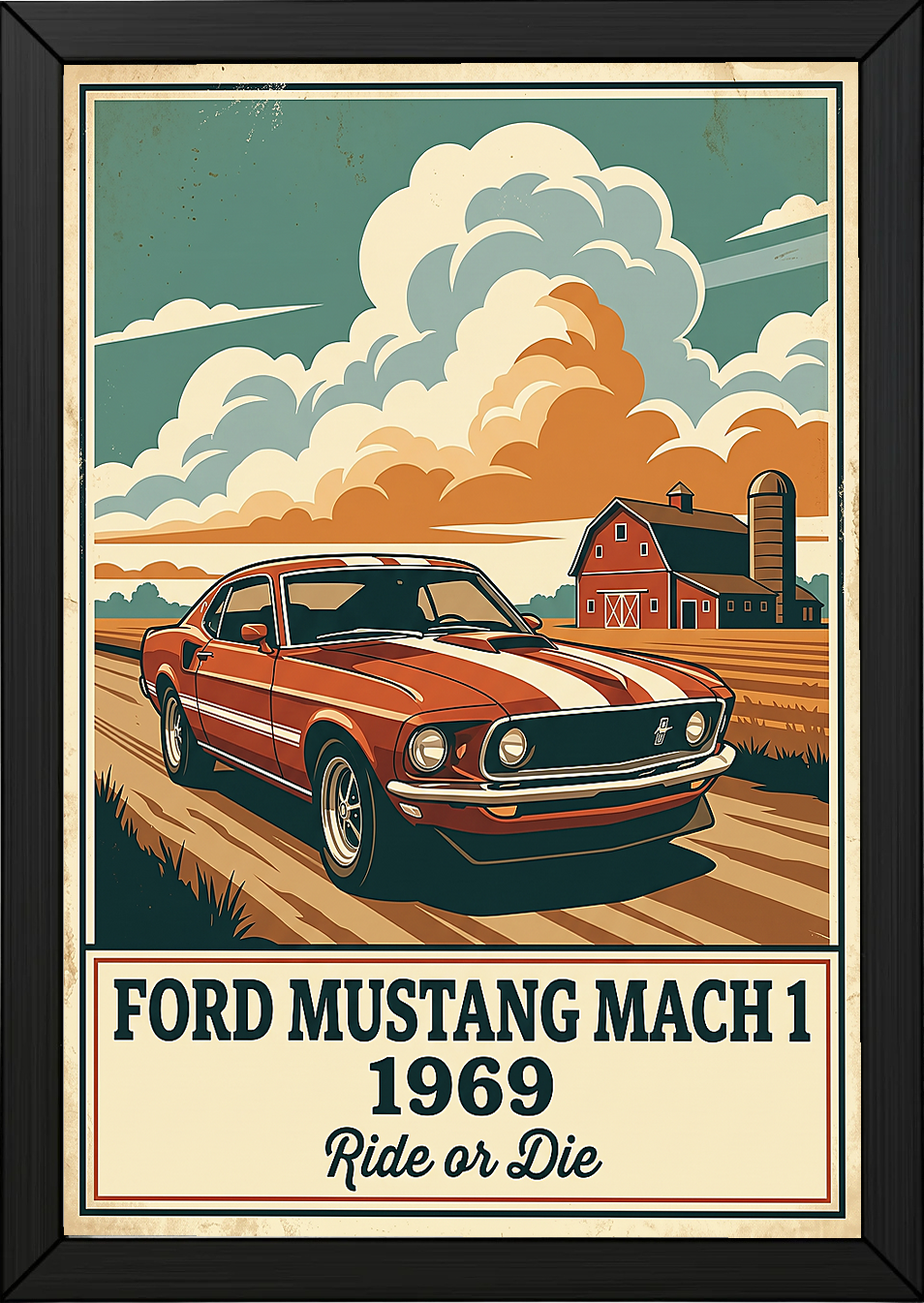 Ford Mustang Mach 1 1969 Poster — Vintage Muscle Country Sky Barn Print