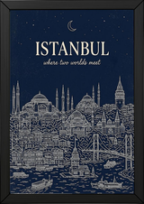 Istanbul Line Art Print — Navy Bosphorus Skyline Hagia Sophia Wall Art