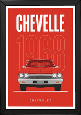Chevrolet Chevelle 1968 Minimalist Poster — Red Muscle Car Line Art
