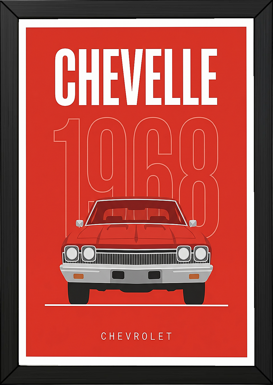 Chevrolet Chevelle 1968 Minimalist Poster — Red Muscle Car Line Art