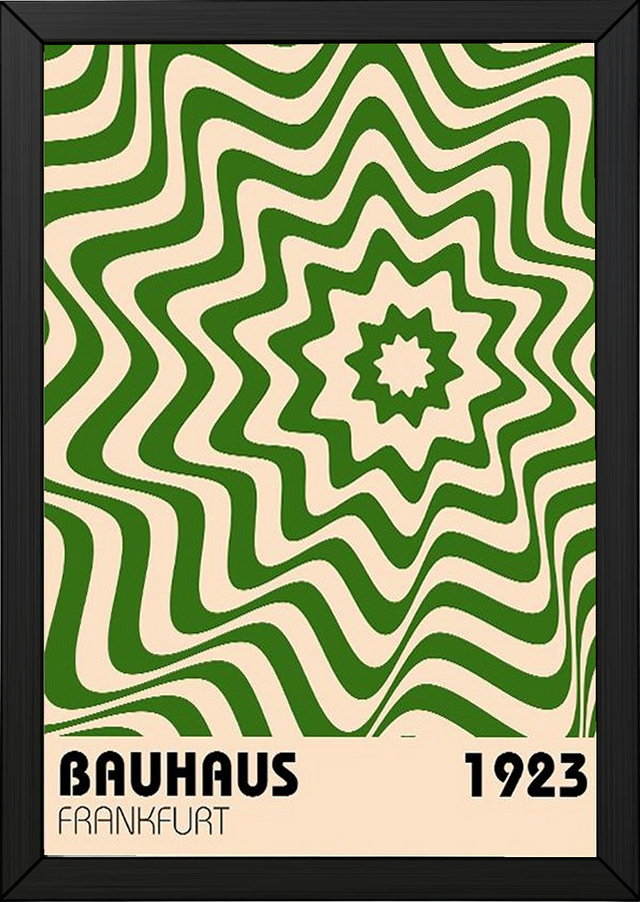 Bauhaus Frankfurt 1923 Poster - Green Geometric Wavy Star Print