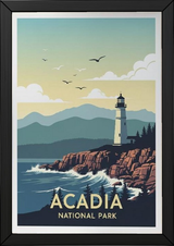Acadia National Park Poster — Vintage Maine Lighthouse Coastal Print