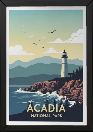 Acadia National Park Poster — Vintage Maine Lighthouse Coastal Print