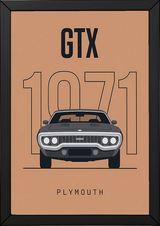 Plymouth GTX 1971 Minimalist Poster — Peach B-Body Muscle Line Art