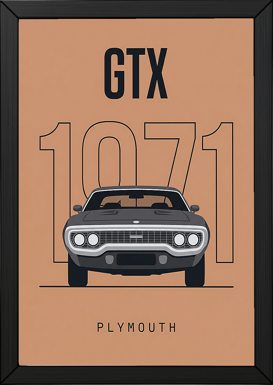 Plymouth GTX 1971 Minimalist Poster — Peach B-Body Muscle Line Art