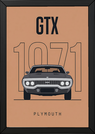 Plymouth GTX 1971 Minimalist Poster — Peach B-Body Muscle Line Art