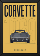 Chevrolet Corvette 1969 V2 Yellow Minimalist Poster — Muscle Car Line Art