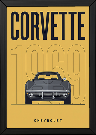 Chevrolet Corvette 1969 V2 Yellow Minimalist Poster — Muscle Car Line Art