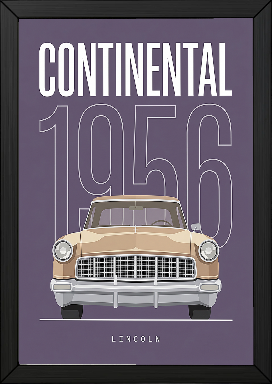 Lincoln Continental 1956 Minimalist Poster — Purple Classic Car Line Art