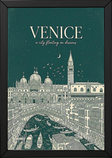 Venice Line Art Print — Forest Green St. Mark's Basilica Rialto Bridge Wall Art