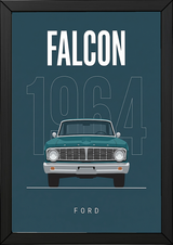 Ford Falcon 1964 Minimalist Poster — Teal Compact Muscle Line Art