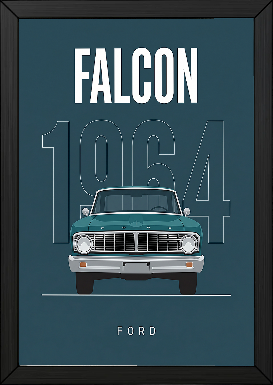 Ford Falcon 1964 Minimalist Poster — Teal Compact Muscle Line Art